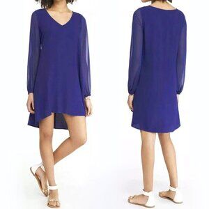 Express Dark Cobalt Blue Sheer Long Sleeve Cocktail Shift Dress Small